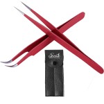 SIVOTE Eyelash Extension Tweezers for Classic & Volume Lashes, 2-Pack, Red