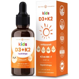 NutraChamps Kids Vitamin D 3 K2 Drops, Vitamin D3 & K2 MK-7, Liquid Vitamin D for Kids 1000 IU, Healthy Bones, Heart & Immune System, Sugar Free Supplement for Toddlers, 300 Servings