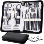 Manicure Set Pedicure Kit Womens Nail Clippers Set 32 in 1 Professional Grooming Care Tools Nail Kit Including Facial, Fingernails and Toenails Care with Travel Case Women (White/Black_32 in 1)