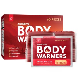 IRIS USA Hand Warmers, Regular - 60 Individual Warmers, Adhesive Body Warmers Up to 10 Hours Disposable Handwarmers Bulk for Hot Hands Feet Chest Back Legs, TSA-Approved, Skiing Camping Outdoor