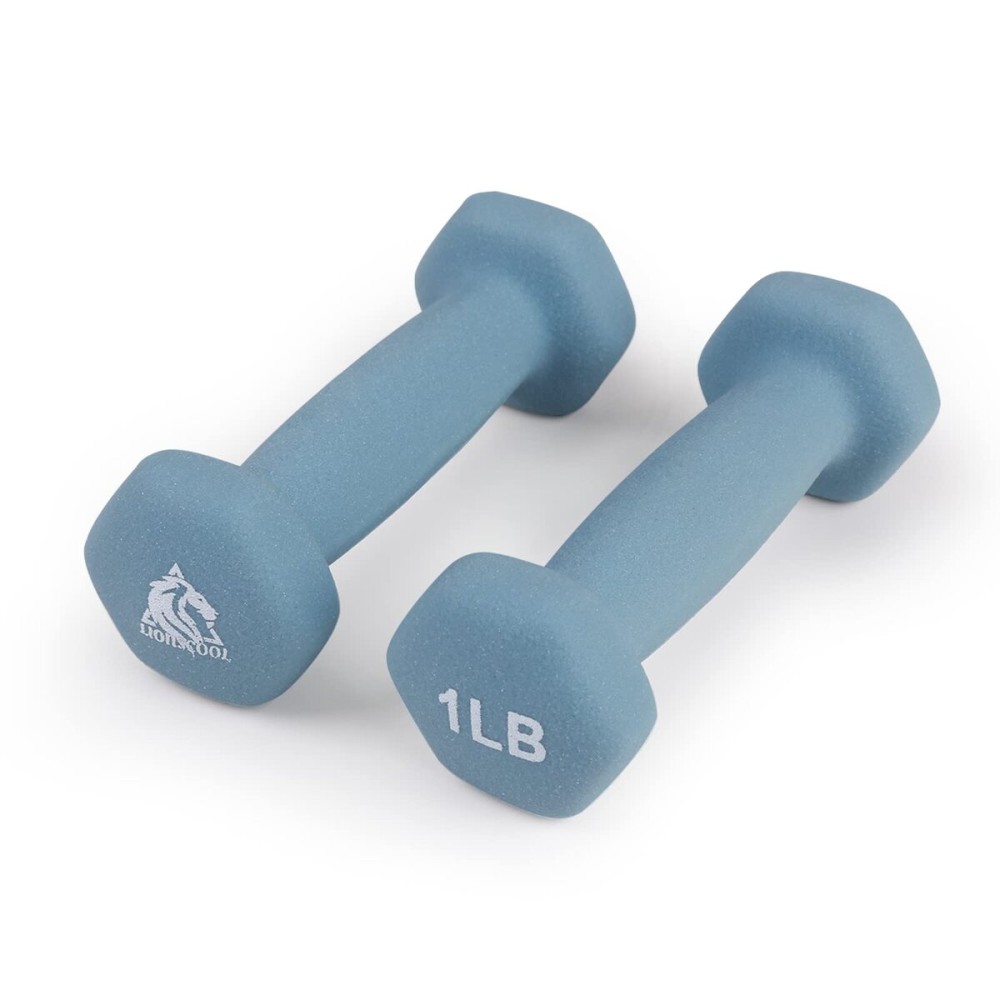 LIONSCOOL Neoprene Coated Dumbbell Weights (Sea 1lb Pair)