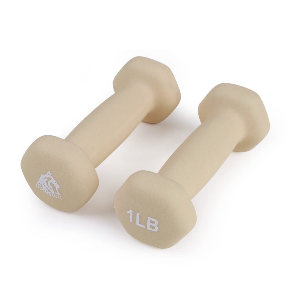 LIONSCOOL Neoprene Coated Dumbbell Weights (Vanilla 1lb Pair)