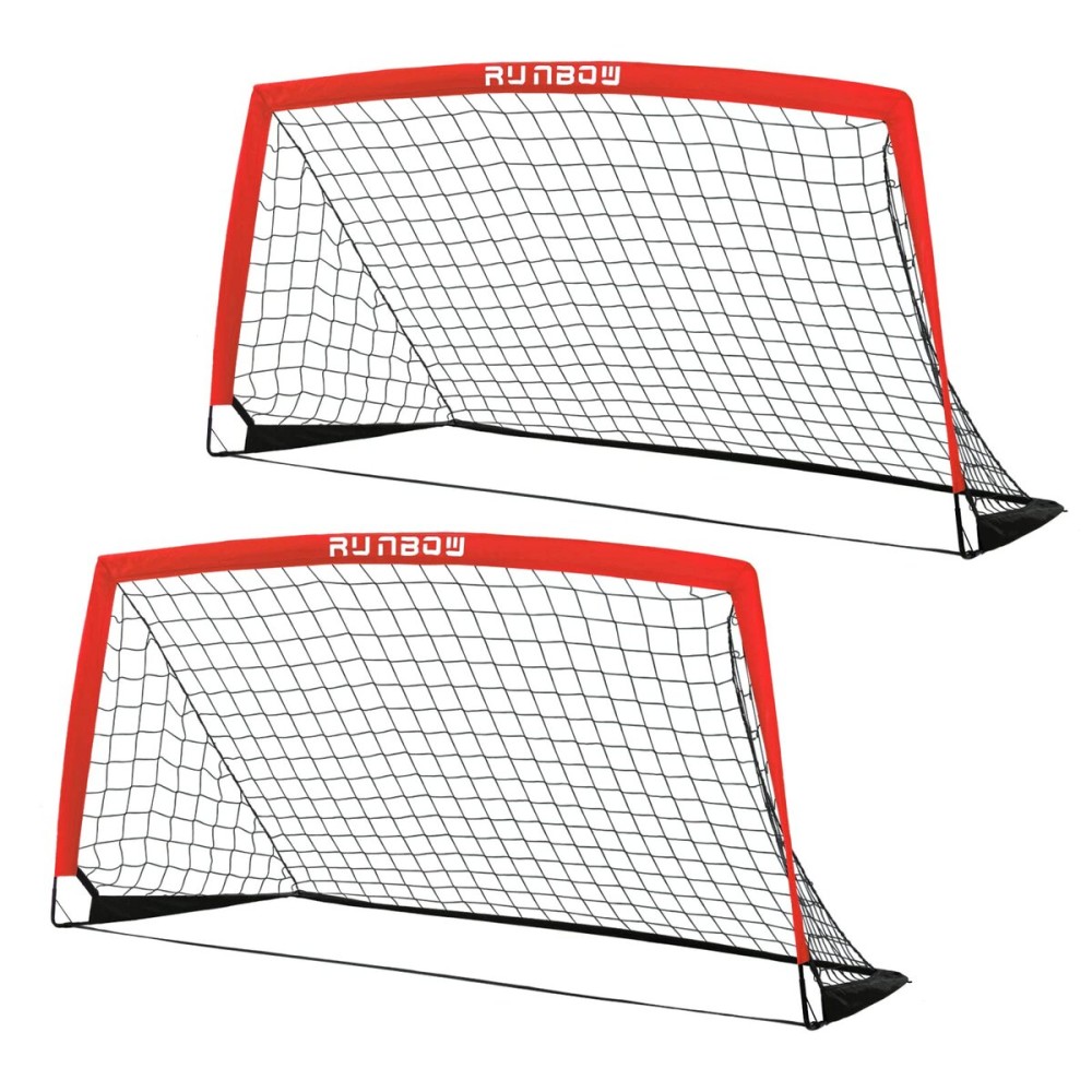 RUNBOW 6x4 ft Portable Kids Soccer Goal for Backyard Practice Soccer Net with Carry Bag (6x4 FT, 2 Pack, Red)