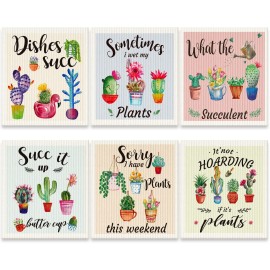 Cunhill 6 Pcs Swedish Kitchen Dish Cloths Kitchen Towels Reusable Sponge Cleaning Cloths Wipes Absorbent Dish Cloth Quick Drying Washable Decorative Tea Towels No Odor Bar Hand Towel (Plants)