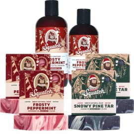 Dr. Squatch Men\'s Natural Soap and Hair Care - Snowy Pine Tar and Frosty Peppermint Shampoo and Conditioner - Blizzard Expanded Pack - Limited Edition Holiday Bundle