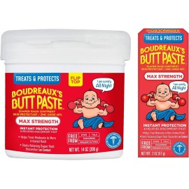 Boudreauxs Butt Paste Max Strength Diaper Rash Cream for Baby, Ointment With Zinc Oxide, 2 oz Tube & 14 oz Jar