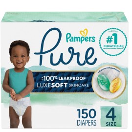 Pampers Pure Protection Baby Diapers, Size 4, 150 Count, Up to 100% Leakproof, Premium Plant-based Skin Protection, Hypoallergenic Soft Diapers