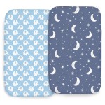 100% Organic Cotton 2 Pk Bedside Sleeper Bassinet Fitted Mattress Sheets for Mika Micky, Baby Delight, Ronbei, Chicco, KoolerThings, Cloud Baby, AMKE, Angelbliss, Maxi-COSI, Arm\'s Reach and More. Boy