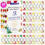DMSKY 60 Pack Lip Balm, Natural Lip Balm Bulk with Vitamin E and Coconut Oil, Moisturizing Lip Balm for Chapped Lips, Bulk Lip Balm for Women-12 Flavors
