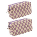 SxoSyo 2 Pcs Cosmetic Bags for Women Makeup Bag Purse Travel Toiletry Zipper Storage Pouch Make up Brushes Organizer for Gifts (Checkered, Purple 2)