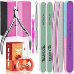 TsMADDTs Manicure Tools Kit Nail Care Kit with 3PCS Files, 2PCS Buffer Blocks, 2PCS Polishing Buffers, Cuticle Nipper, Pusher and Cuticle Oil