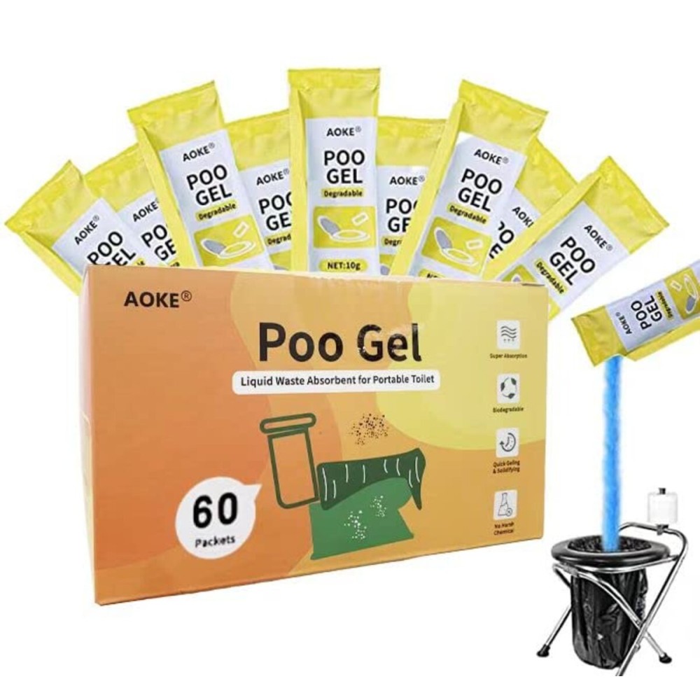 AOKE Portable Toilet Powder, Lemon 60 Pack Poo Gel for Camping Eco Absorbent Gel Liquid Waste Gelling and Deodorizing Powder, Emergency Toilet Waste Treatment for Outdoor Camping Hiking