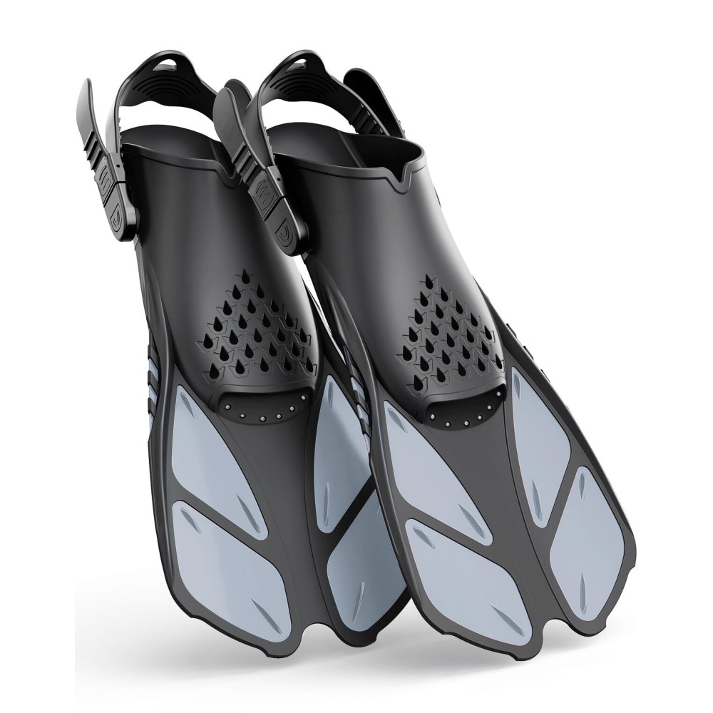 Greatever Snorkel Fins Adjustable Buckles Open Heel Swim Flippers Travel Size Short Swim Fins for Snorkeling Diving Swimming Adult Men Womens