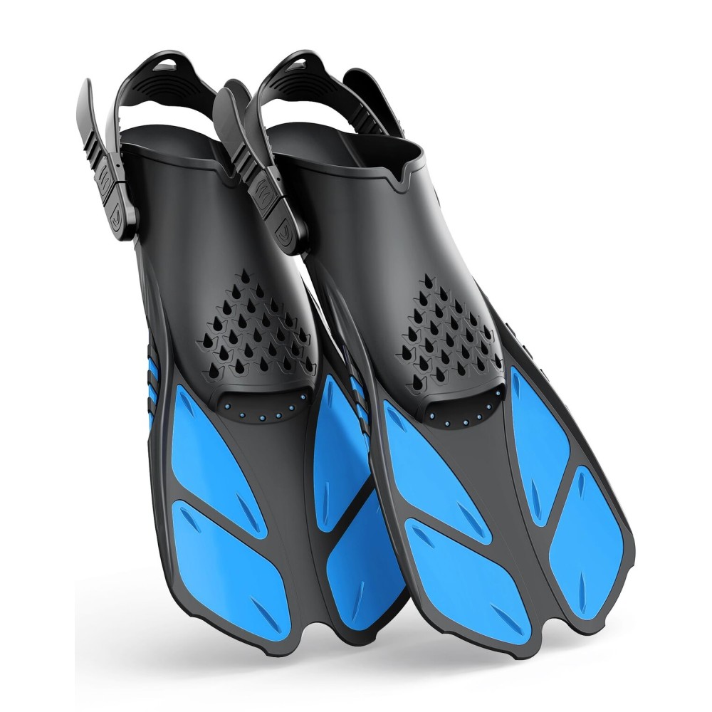 Greatever Snorkel Fins Adjustable Buckles Open Heel Swim Flippers Travel Size Short Swim Fins for Snorkeling Diving Swimming Adult Men Womens