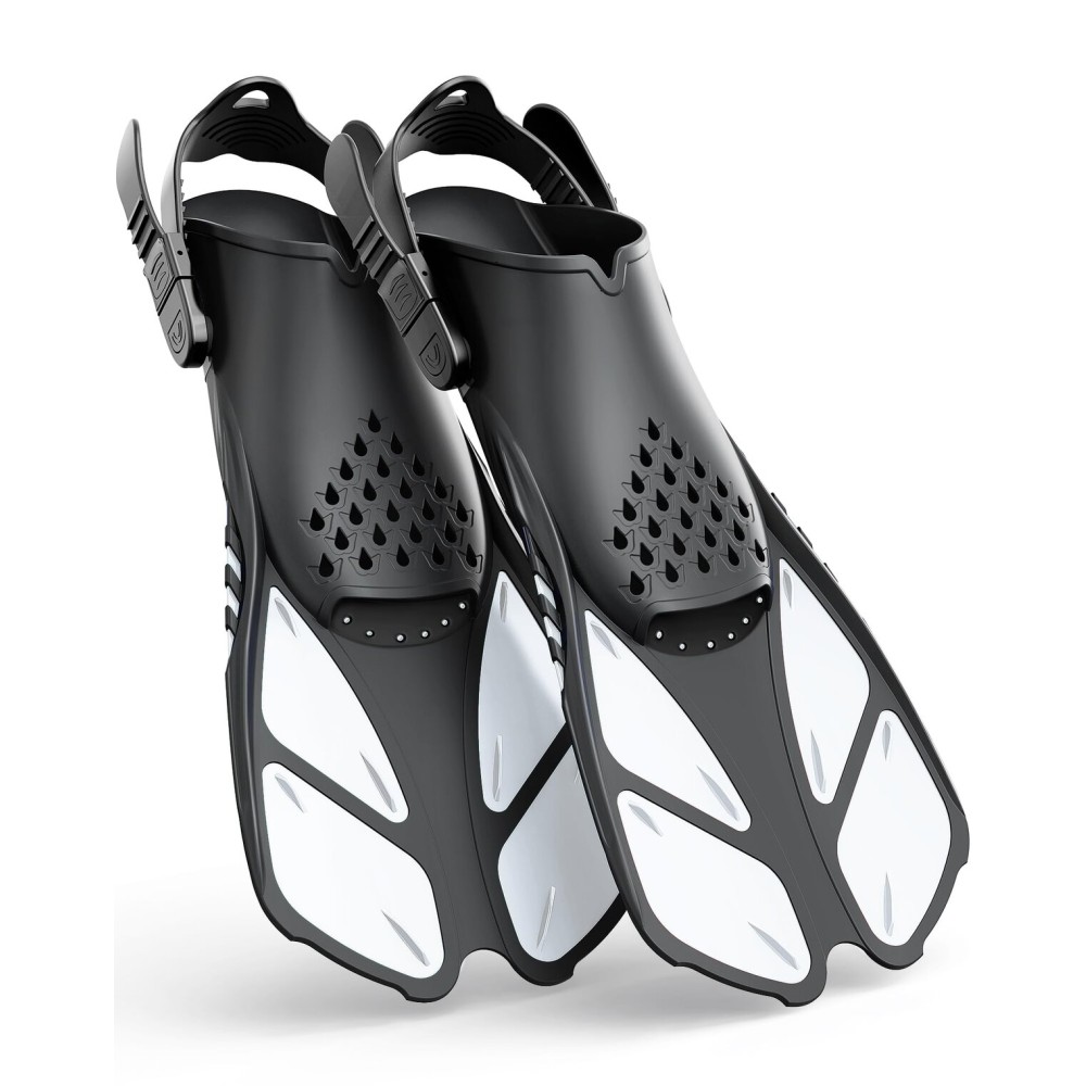 Greatever Snorkel Fins Adjustable Buckles Open Heel Swim Flippers Travel Size Short Swim Fins for Snorkeling Diving Swimming Adult Men Womens