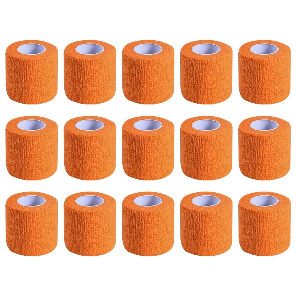 KISEER 15 Pack 2 Inch x 5 Yards Orange Self Adhesive Bandage Breathable Cohesive Bandage Wrap Rolls Elastic Self-Adherent Tape for Stretch Athletic, Sports, Wrist, Ankle