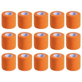 KISEER 15 Pack 2 Inch x 5 Yards Orange Self Adhesive Bandage Breathable Cohesive Bandage Wrap Rolls Elastic Self-Adherent Tape for Stretch Athletic, Sports, Wrist, Ankle