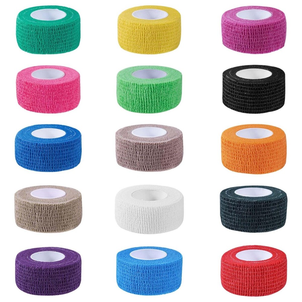 KISEER 15 Pack 1 Inch x 5 Yards Colorful Self Adhesive Bandage Breathable Cohesive Bandage Wrap Rolls Elastic Self-Adherent Tape for Stretch Athletic, Sports, Wrist, Ankle