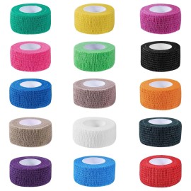 KISEER 15 Pack 1 Inch x 5 Yards Colorful Self Adhesive Bandage Breathable Cohesive Bandage Wrap Rolls Elastic Self-Adherent Tape for Stretch Athletic, Sports, Wrist, Ankle