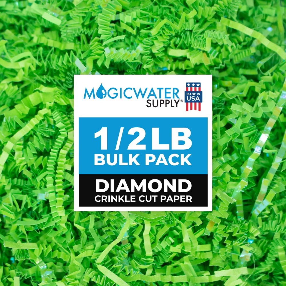 MagicWater Supply - 1/2 LB - Diamond Lime Green - Crinkle Cut Paper Shred Filler great for Gift Wrapping, Basket Filling, Birthdays, Weddings, Anniversaries