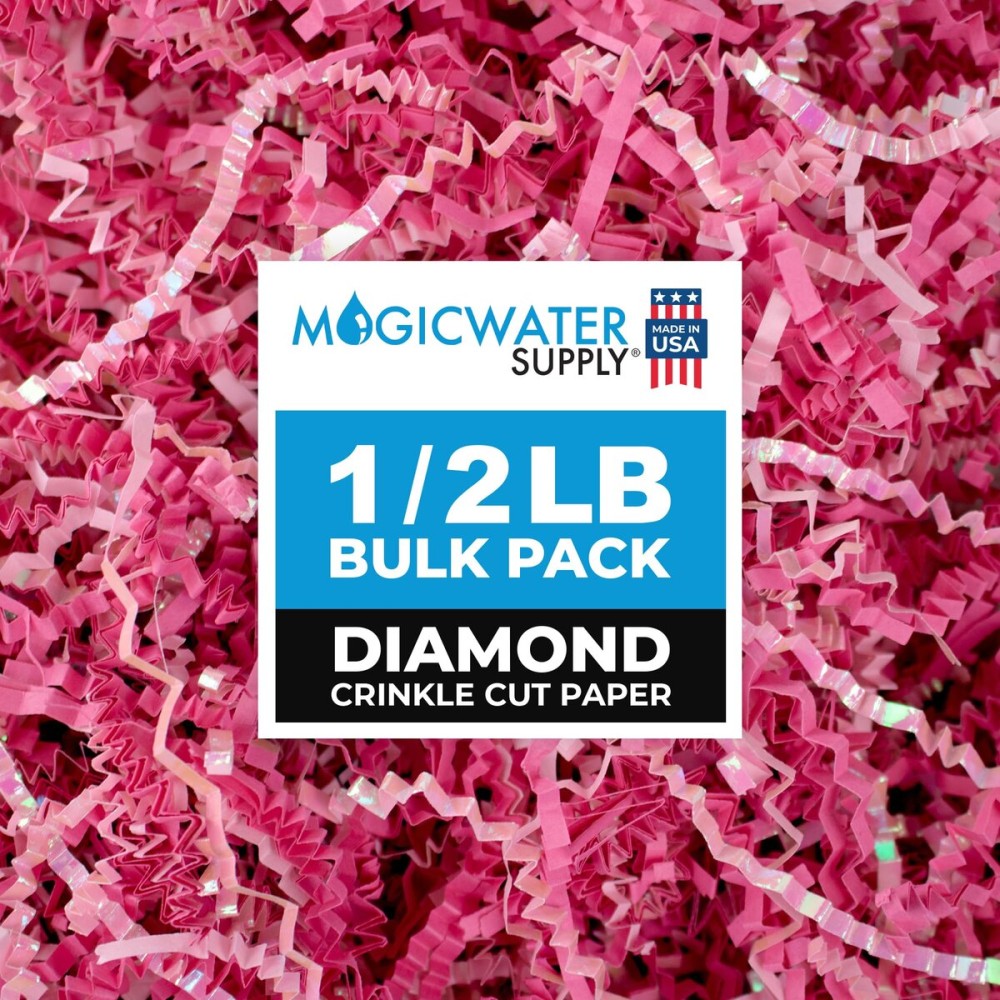 MagicWater Supply - 1/2 LB - Diamond Strawberry Pink - Crinkle Cut Paper Shred Filler great for Gift Wrapping, Basket Filling, Birthdays, Weddings, Anniversaries