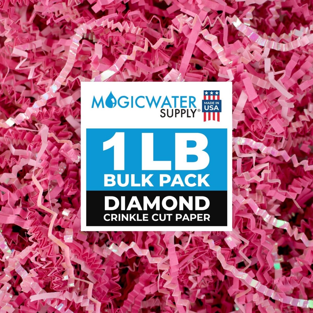 MagicWater Crinkle Cut Paper for Gift Baskets - 1LB Diamond Strawberry Pink - Perfect for Shredded Paper Filler, Basket Filler, Gift Boxes, Bridesmaid Gifts, Christmas Stuffers & More Occasions