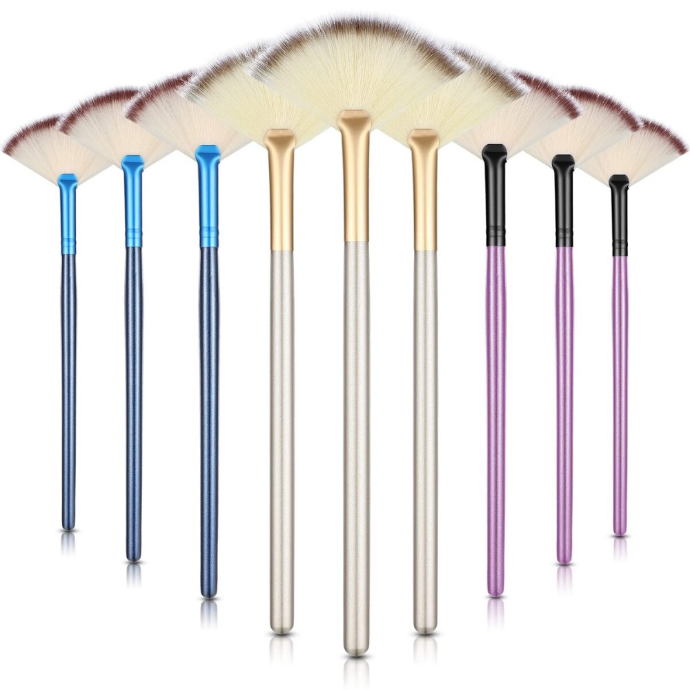9 Pieces Facial Fan Mask Brushes, Soft Facial Applicator Brushes Tools for Peel Glycolic Makeup for Mud Cream(Blue, Purple, Champagne)