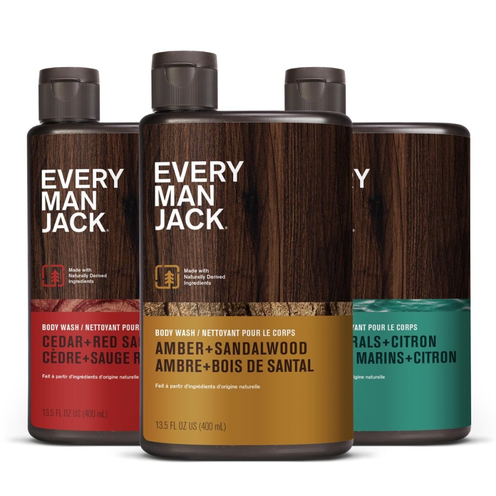 Every Man Jack Men\'s Body Wash Variety Pack - Includes 3 Body Washes with Natural Ingredients & Incredible Scents - Amber + Sandalwood, Cedar + Red Sage, Sea Minerals + Citron Fragrances (3 Pack)