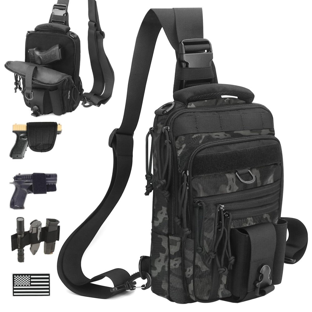 DegeTMVe Dual Pistol Holster Chest Bag Concealed Carry Sling Crossbody Tactical Gun Convertible Backpack Shooting Hunting