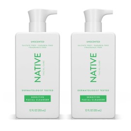 Native Sensitive Face Wash, Spa Day Every Day Facial Cleanser (2 Pack) | Daily Face Cleaner with Aloe and Vitamin B3, Unscented, 12 fl oz