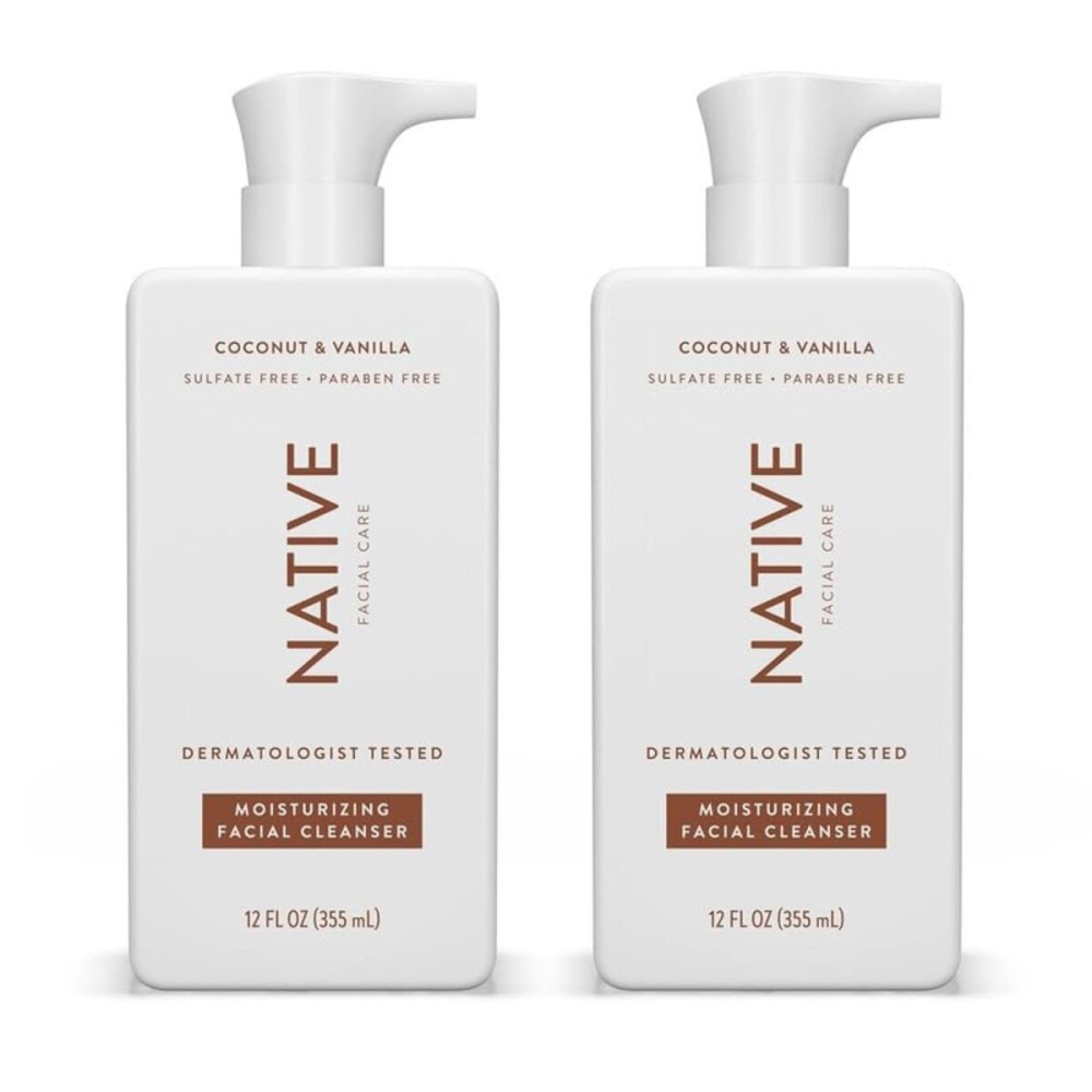 Native Moisturizing Face Wash, Spa Day Every Day Facial Cleanser (2 Pack) | Daily Face Cleaner for Radiant and Bright Skin, Coconut & Vanilla, 12 fl oz