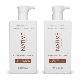 Native Moisturizing Face Wash, Spa Day Every Day Facial Cleanser (2 Pack) | Daily Face Cleaner for Radiant and Bright Skin, Coconut & Vanilla, 12 fl oz