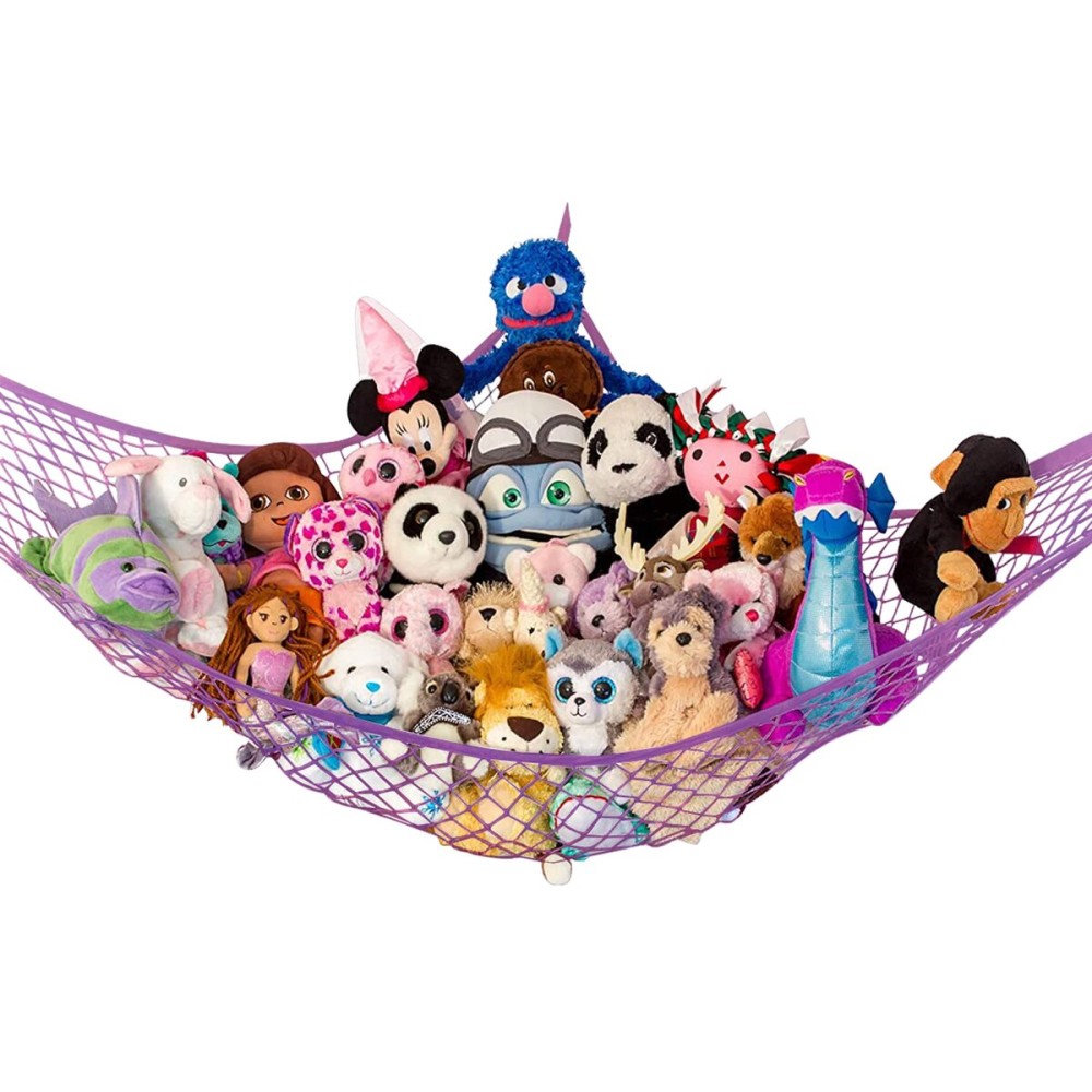 Lilly\'s Love Stuffed Animal Hammock | Corner Hanging Organizer, Toy Storage, Stuffed Animal Storage Net | Made From Quality Fishing Net, Holds 12lbs | 67x47x47 (Party Purple)