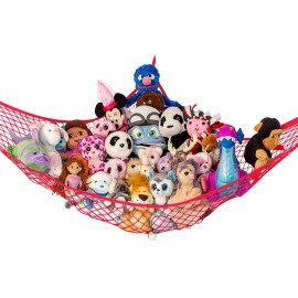 Lilly\'s Love Stuffed Animal Hammock | Corner Hanging Organizer, Toy Storage, Stuffed Animal Storage Net | Made From Quality Fishing Net, Holds 12lbs | 67x47x47 (Red)