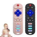2Pack Teething Toys for Babies, Remote Control Shape Silicone Teether Toys,Baby Teethers for Toddlers Boys Girls (Black + Coral Color)