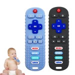 2PCS Baby Remote Control Toy, Soft Silicone Baby Remote Control Shape Teethers Toys for Babies 3 6 12 18 Month(Black + Blue)