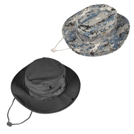 Sun Hats for Men Women Bucket Hat UPF 50+ Boonie Hat Foldable UV Protection Hiking Beach Fishing Summer Safari(2pack-Blue Digitally+Black)