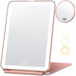 miroposs Rechargeable Travel Makeup Mirror, Vanity Mirror with 80LEDs, 3 Color Lighting, 2000mAh Battery, Portable Ultra Slim Lighted Makeup Mirror, Gift for Women (Rose Gold)