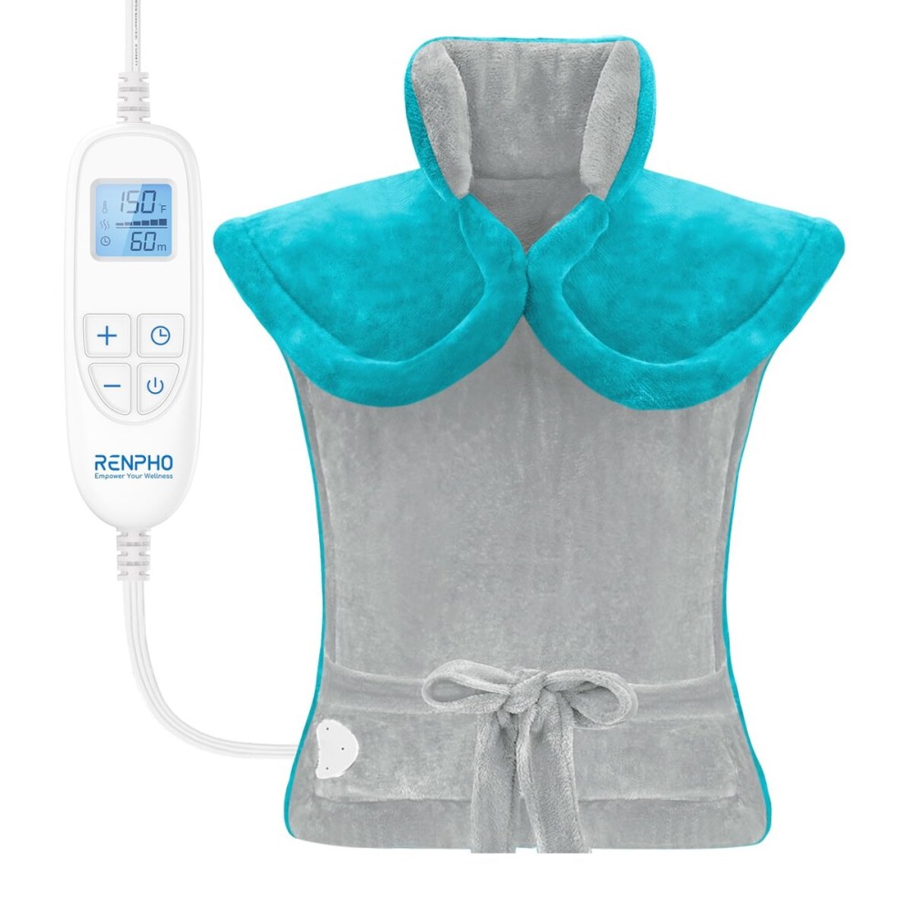 RENPHO Heating Pad for Back Pain Relief, Christmas Gifts for Men Women, FSA Eligible, Stocking Stuffers, Edge Weighted Electric Heat Pad for Neck and Shoulder, ETL Certified, 24x33, Gray Green