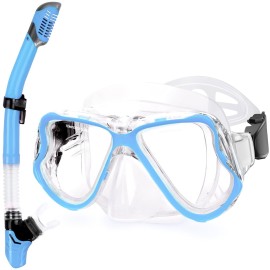 Greatever Dry Snorkel Set,Panoramic Wide View,Anti-Fog Scuba Diving Mask,Professional Snorkeling Gear for Adults