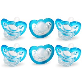RaZbaby Jollypop Pacifier for Newborns & Up, USA Made, Natural Shaped Orthodontic Binky, Lovingly Shared in NICUs & Hospitals Worldwide, Medical-Grade 100% BPA-Free - 0-3 Months, 6 Pack - Blue