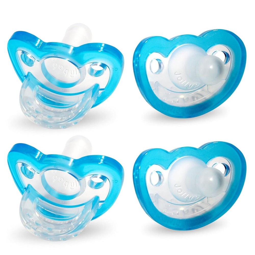 RaZbaby Jollypop Pacifier for Newborns & Up, USA Made, Natural Shaped Orthodontic Binky, Lovingly Shared in NICUs & Hospitals Worldwide, Medical-Grade 100% BPA-Free - 0-3 Months, 4 Pack - Blue