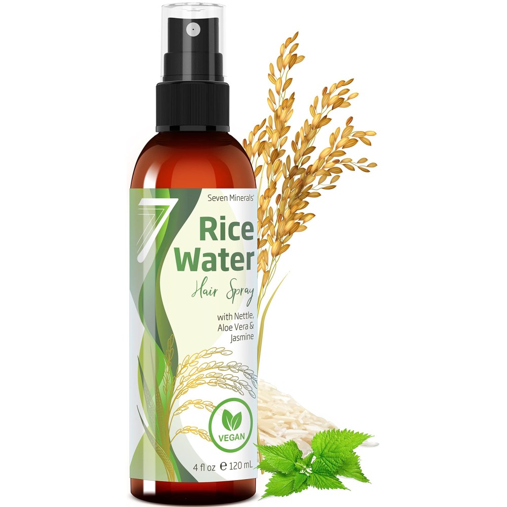 Seven Minerals, NEW Fermented Rice Water for Hair Growth - Blended with Nettle, Aloe Vera & Jasmine - Vegan Non-Greasy Rice Water Spray - Thicker, Longer, Softer Hair for Women & Men (4 fl oz)