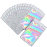 EONJOE 100-pack 68 inch mylar bags with clear window holographic resealable sealable packaging zip bag for small bussiness jewelry candy sample food packing supplies white