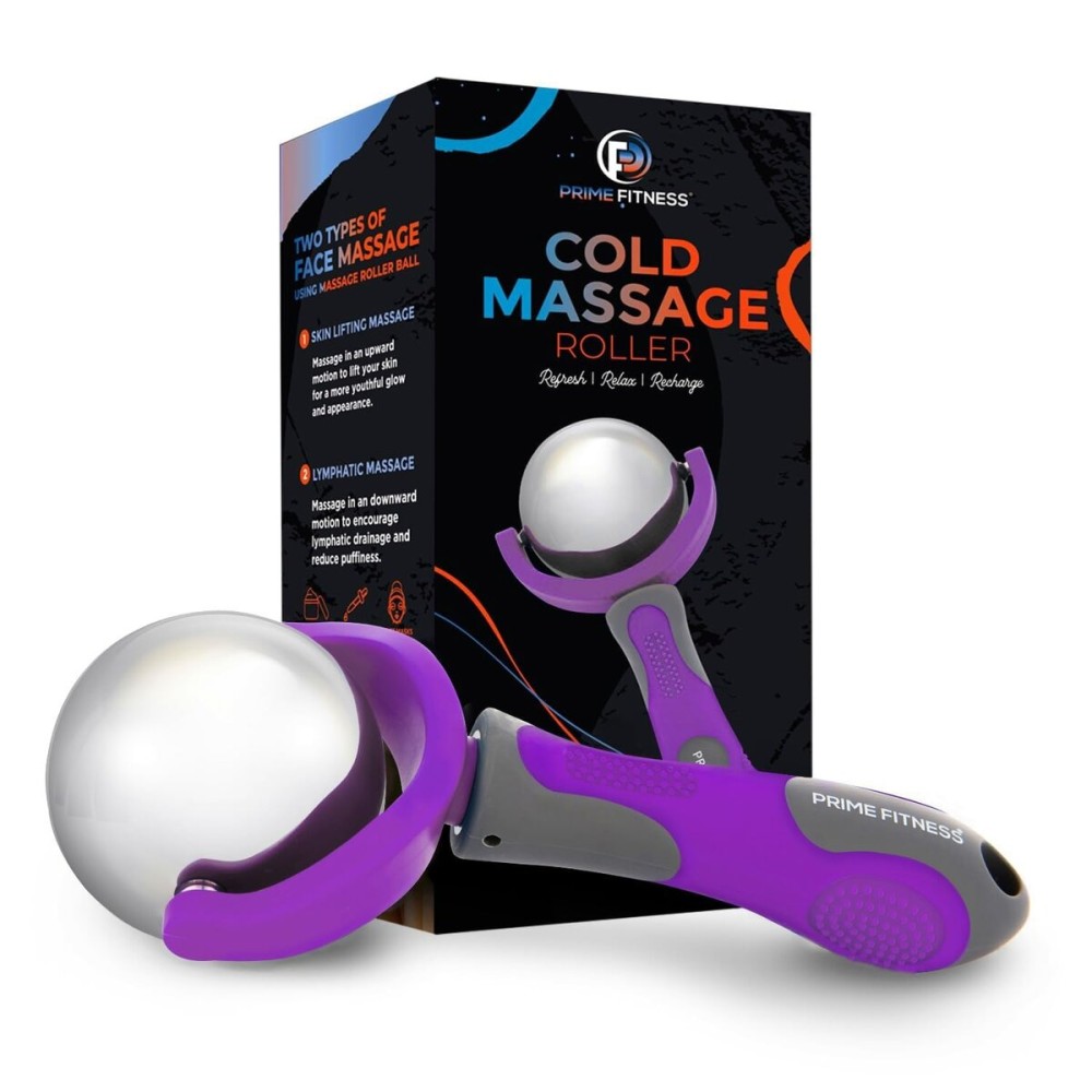 PRIME Fitness Cold Massage Roller Ball | Cold Therapy | Ice Roller Ball with Handle | cryo Stick | Relieve Muscle Pain (Purple)