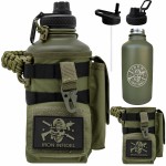 Iron Infidel Battle Bottle - Half Gallon Insulated Water Bottle with Paracord Handle, Large 64 oz Stainless Steel Water Jug with Rugged, Removable Sleeve for Keys, Wallet & Phone (Gangrene 2L)
