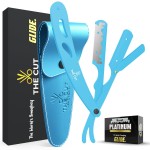 The Cut- Factory- Straight Razor with 20 Pack Platinum Treet Single Blade Razors for Men- Professional Barber Straight Edge Razor for Close Shaving 100 Percent Stainless Steel, Blue