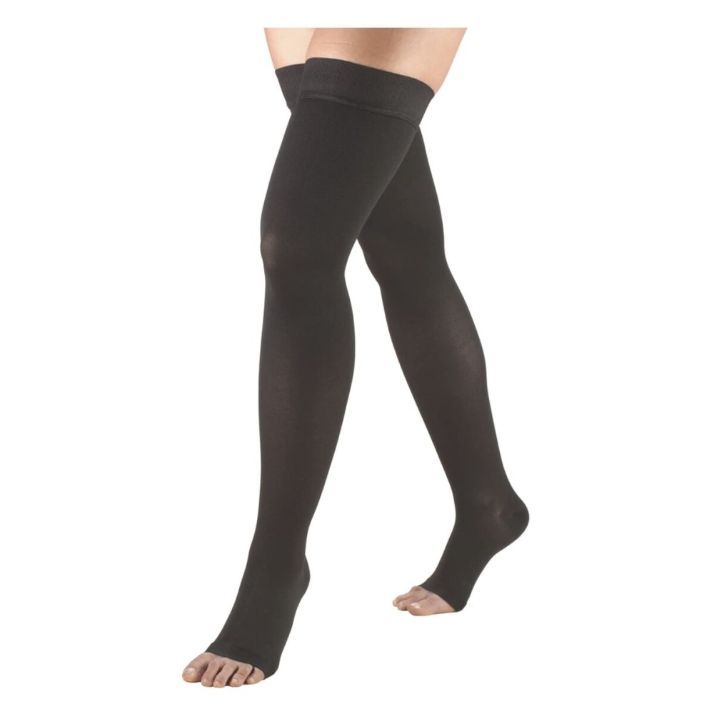 Truform 20-30 mmHg Compression Stockings for Men and Women, Thigh High Length, Dot-Top, Open Toe, Charcoal,