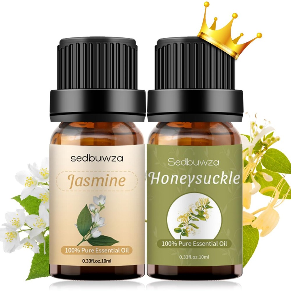 Sedbuwza Jasmine Honeysuckle Essential Oil Set, Jasmine Fragrance Oil Honeysuckle Scent Oil Set for Diffuser, Aromatherapy, Massage, Soap, Candle Making 2 x 10 ml