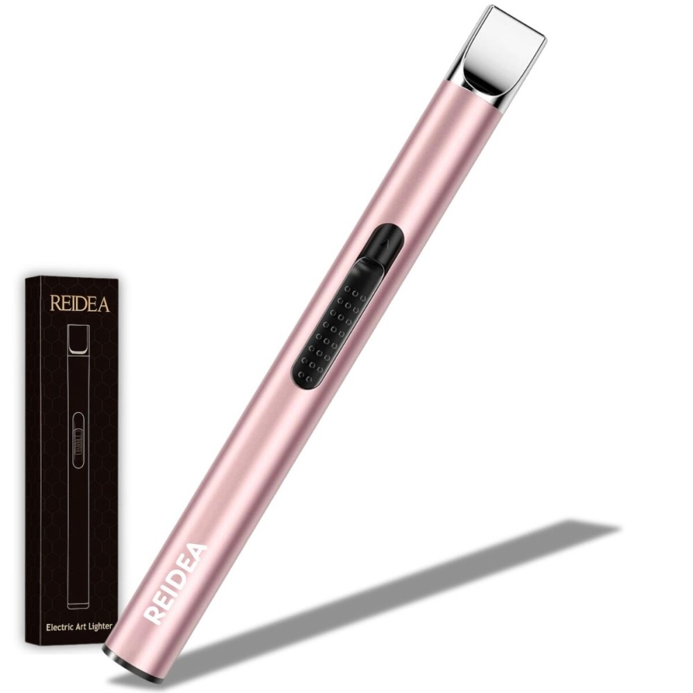 REIDEA 2 Pcs Electronic Candle Lighter Gift Arc Windproof Flameless USB Rechargeable Lighter with Safe Button for Home Kitchen (Rose Gold)